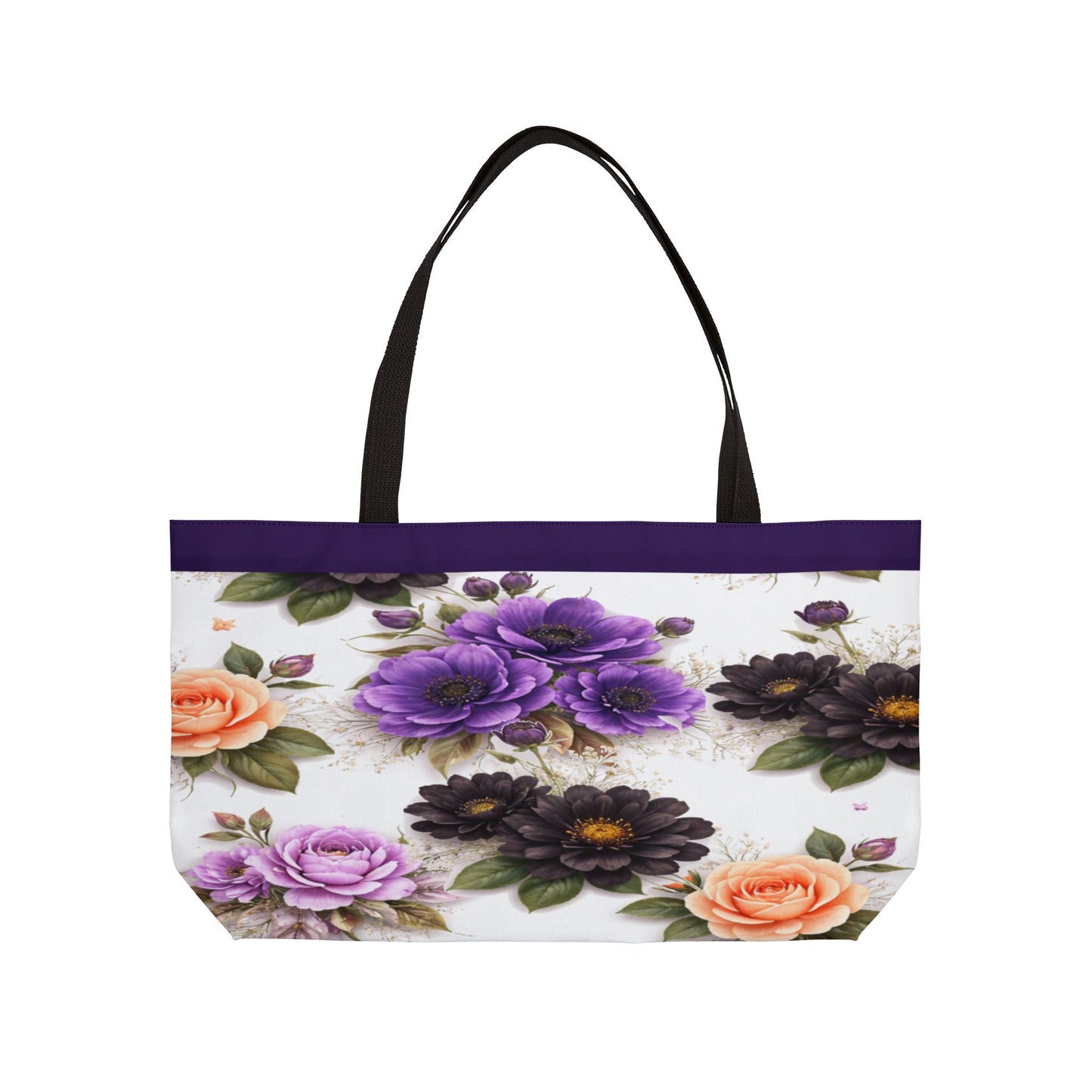 Floral Weekender Tote Bag – Purple & Peach Rose Travel Carryall by Grace Canvas Shop