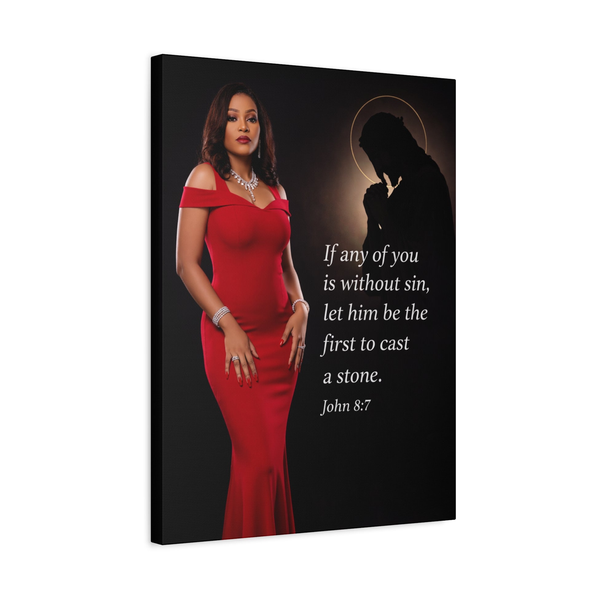 Religious Wall Art Canvas John 8:7 Scripture Print by Grace Canvas Shop