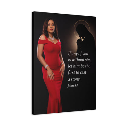 Religious Wall Art Canvas John 8:7 Scripture Print by Grace Canvas Shop