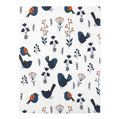Birds & Blooms Baby Swaddle Blanket — Soft Floral Blue Nursery Wrap