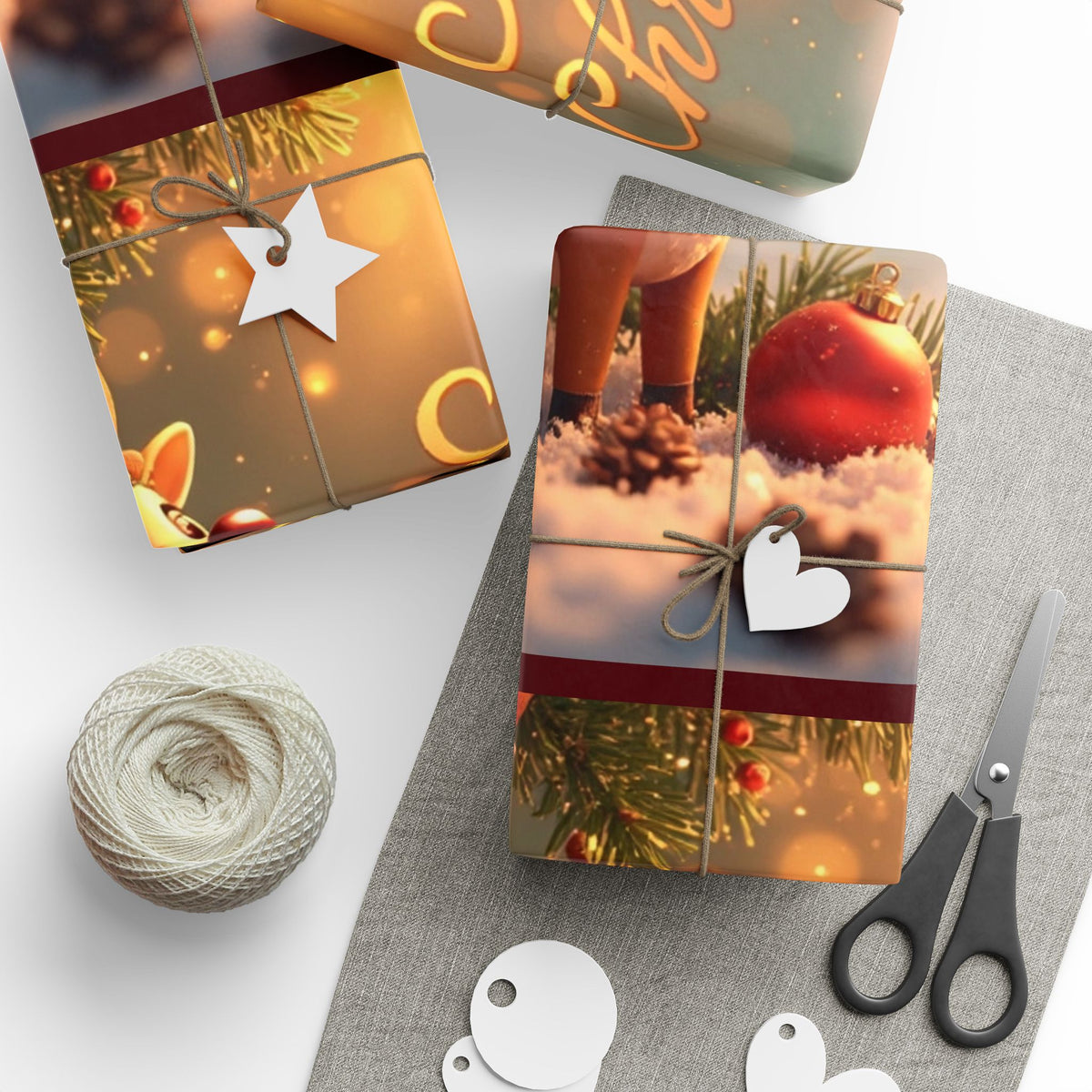 Christmas Reindeer Wrapping Paper Roll — Festive Holiday Gift Wrap with Cute Reindeer & Wreaths
