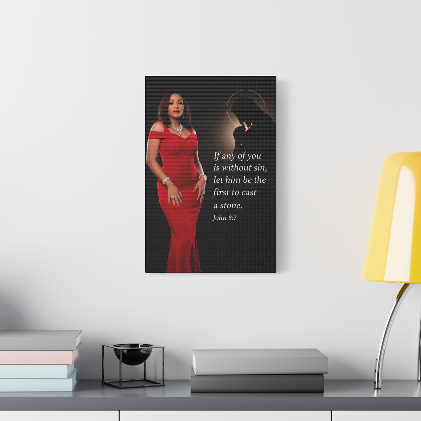 Religious Wall Art Canvas John 8:7 Scripture Print by Grace Canvas Shop