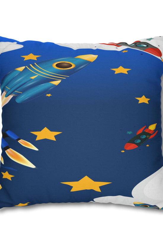 Kids Space Rocket Throw Pillowcase – Blue Stars Galaxy Decorative Pillow Cover by Grace Canvas Shop