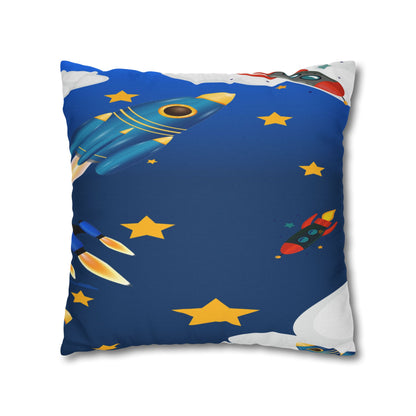 Kids Space Rocket Throw Pillowcase – Blue Stars Galaxy Decorative Pillow Cover by Grace Canvas Shop
