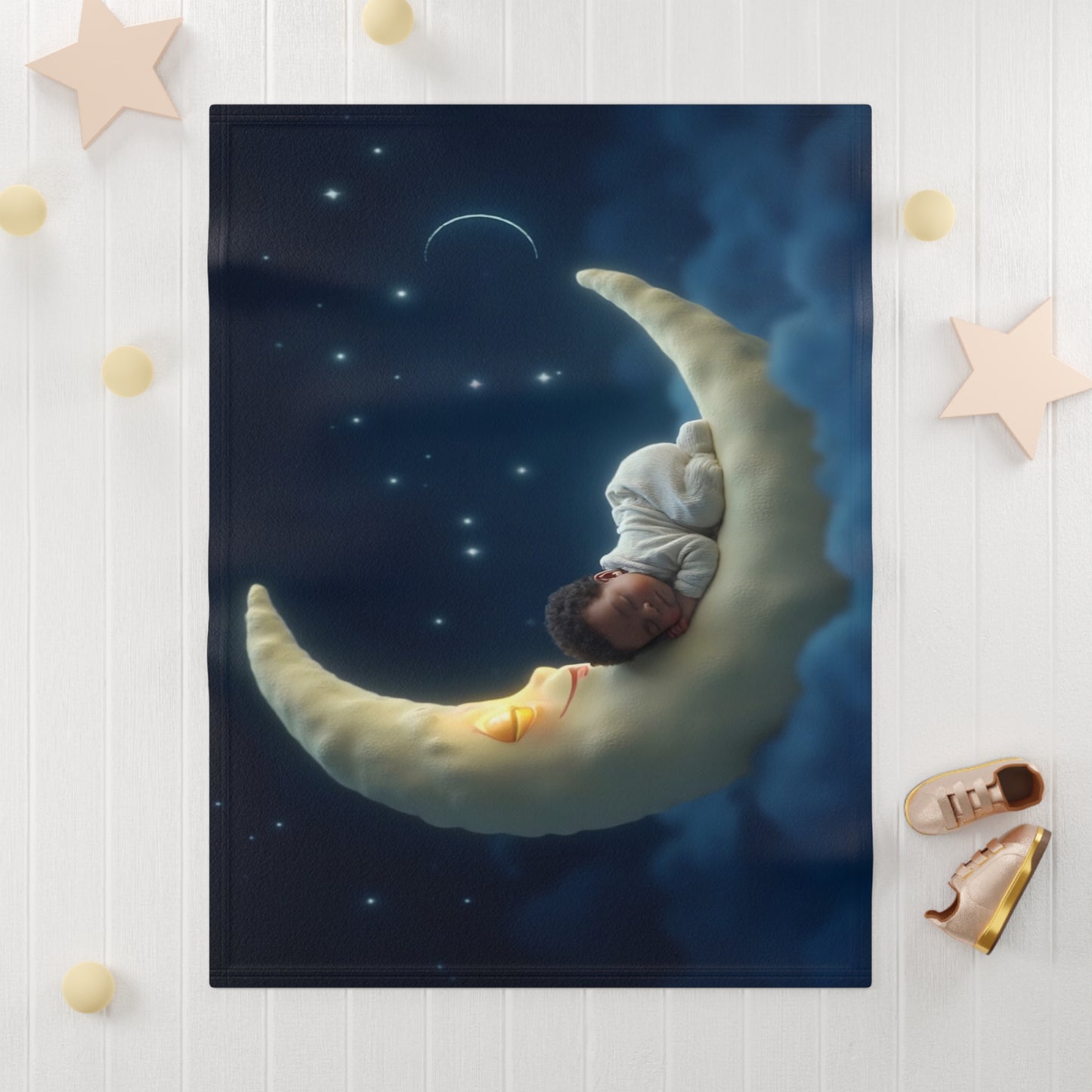 Baby Boy Cute Sleeping Infant on Crescent Moon Fleece Throw by Grace Canvas Shop