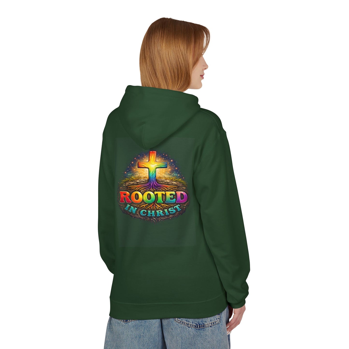Rooted in Christ Hoodie —Unisex Christian Cross Faith Sweatshirt