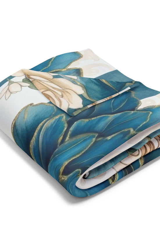Teal Peony Striped Throw Fleece Blanket