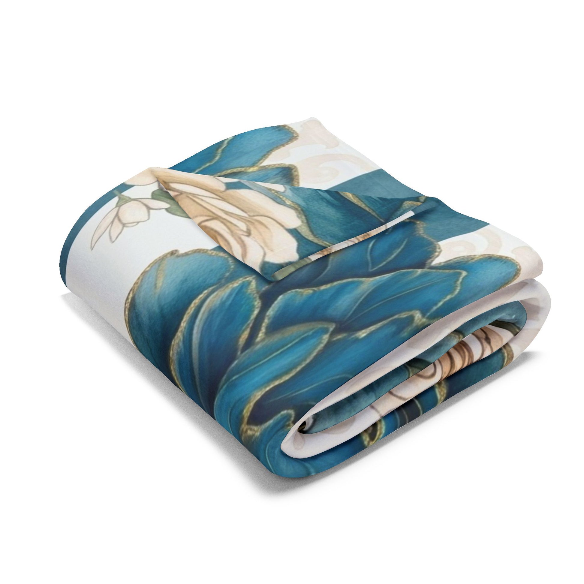 Teal Peony Striped Throw Fleece Blanket