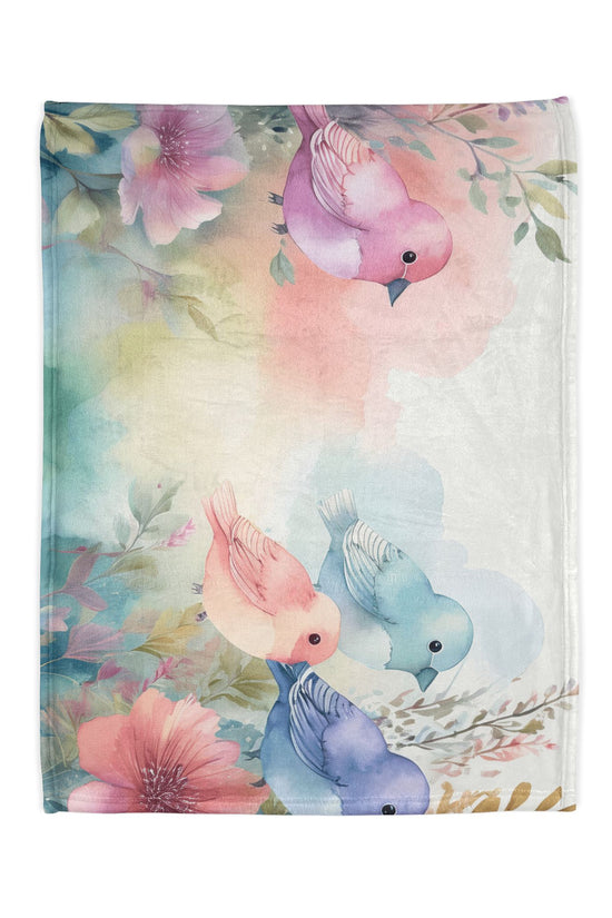Pastel Bird Floral Blanket - Soft Polyester Throw by Grace Canvas Shop