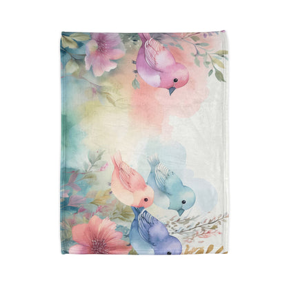 Pastel Bird Floral Blanket - Soft Polyester Throw