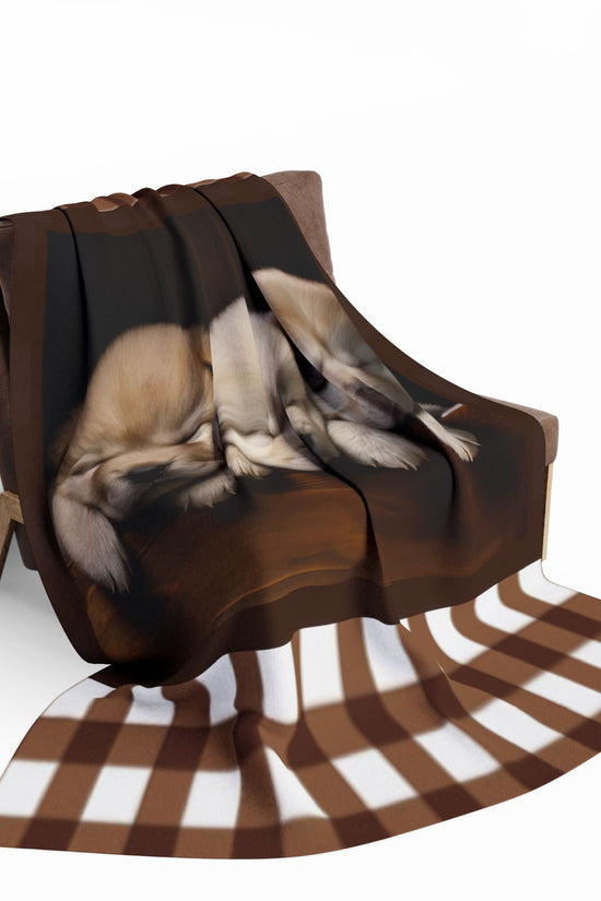 Cozy Puppy Plaid Fleece Blanket - Sleeping Husky Puppies Throw by Grace Canvas Shop