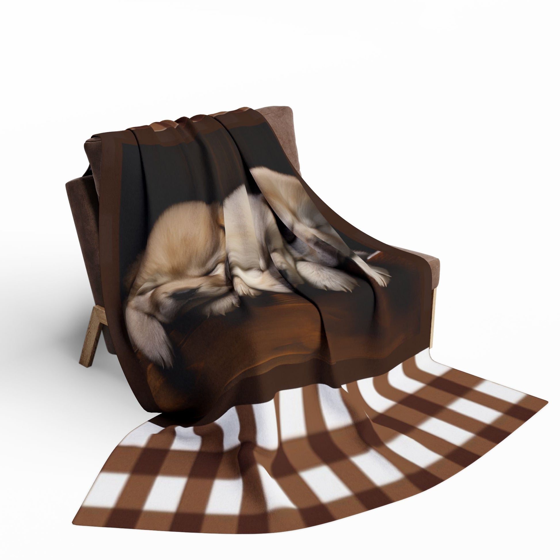 Cozy Puppy Plaid Fleece Blanket - Sleeping Husky Puppies Throw by Grace Canvas Shop