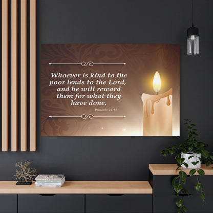 Proverbs 19:17 Candle Inspirational Scripture Print by Grace Canvas Shop