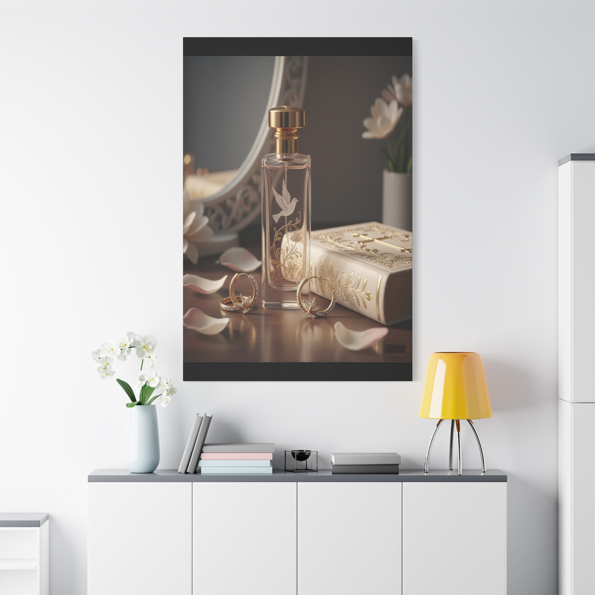 Vanity Perfume Bottle Canvas - Romantic Still Life Matte Wall Art by Grace Canvas Shop
