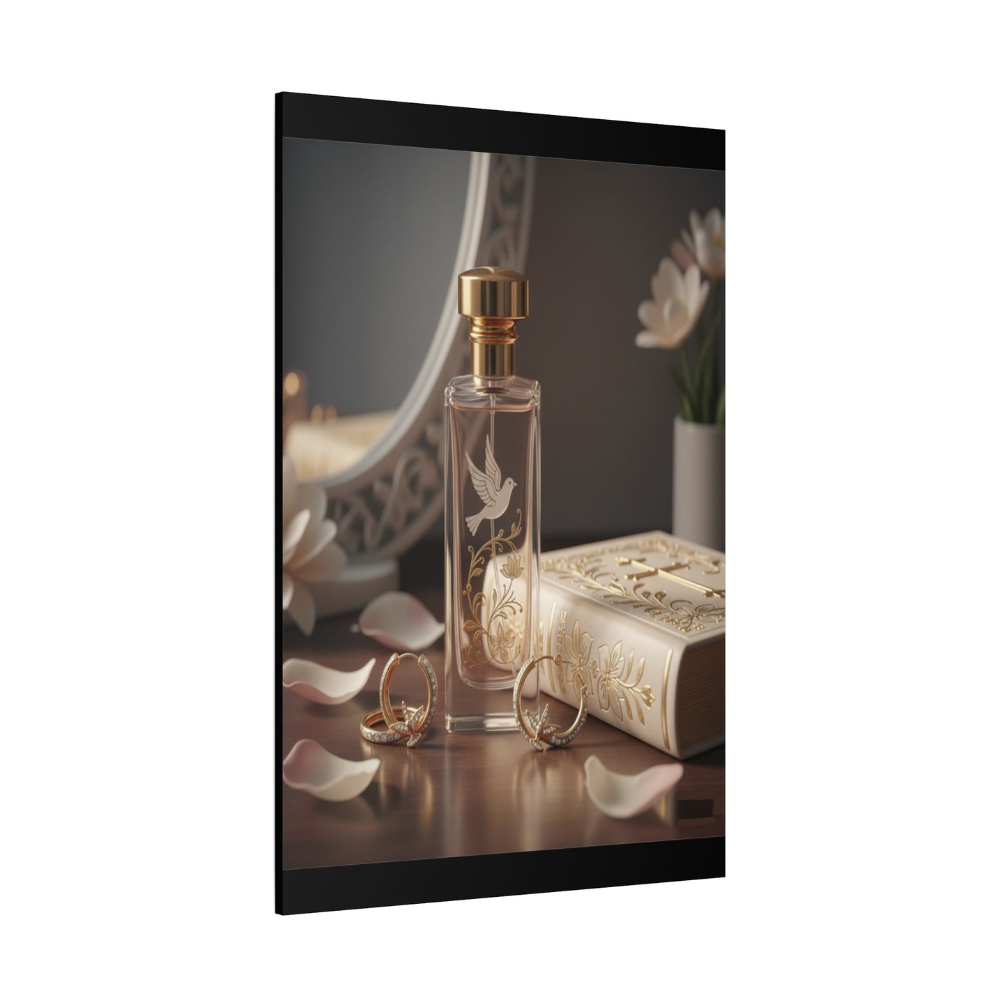 Vanity Perfume Bottle Canvas - Romantic Still Life Matte Wall Art by Grace Canvas Shop