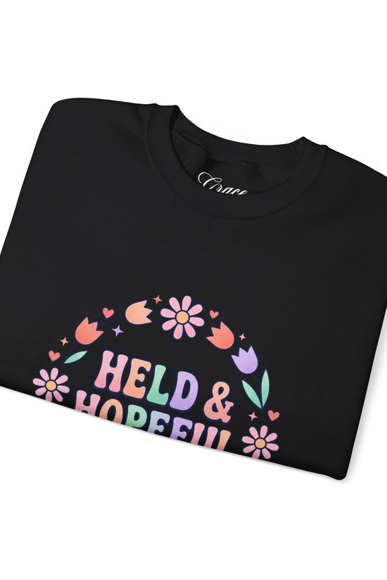 Held & Hopeful in Jesus Sweatshirt | Colorful Pastel Christian Encouragement