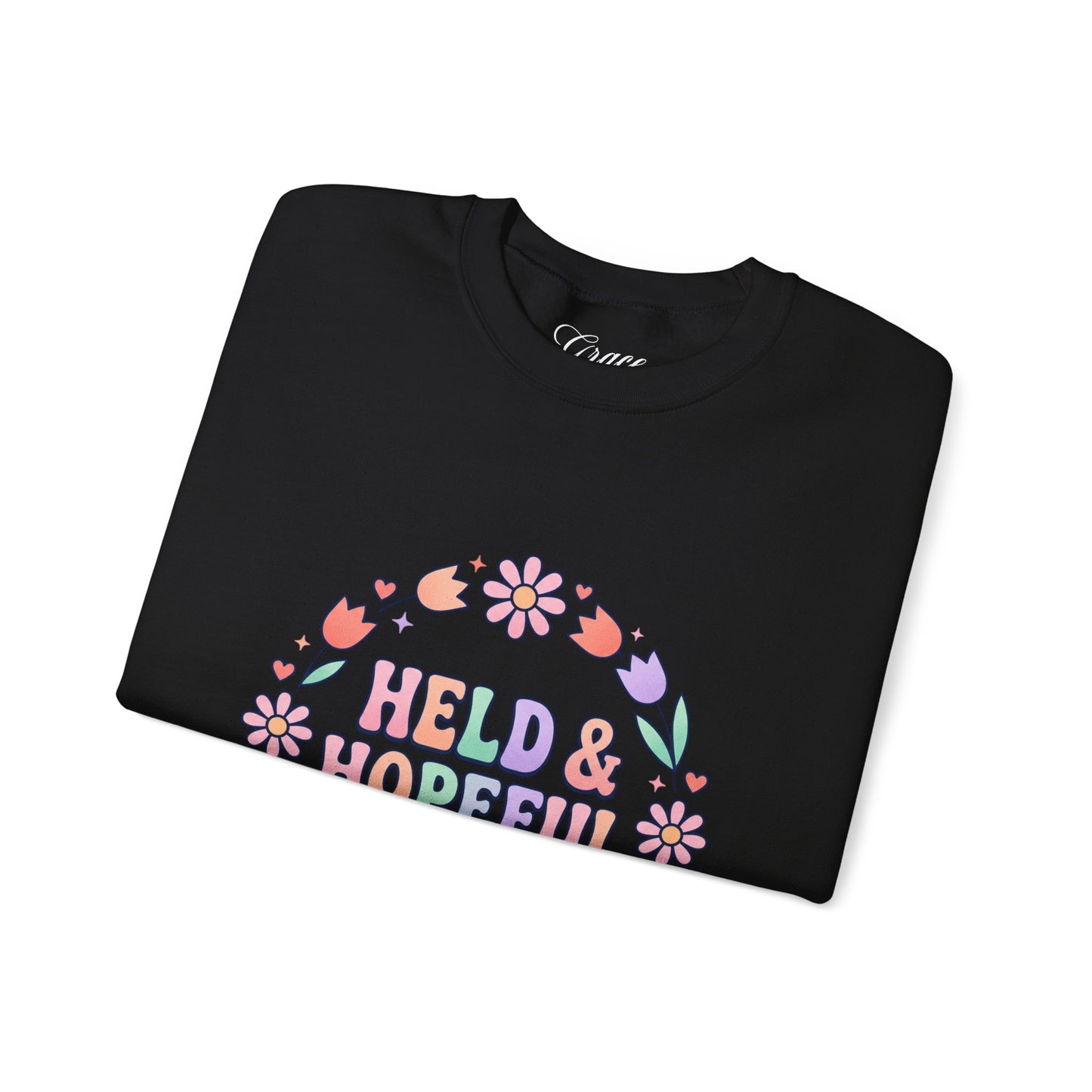 Held & Hopeful in Jesus Sweatshirt | Colorful Pastel Christian Encouragement