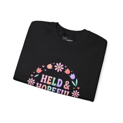 Held & Hopeful in Jesus Sweatshirt | Colorful Pastel Christian Encouragement