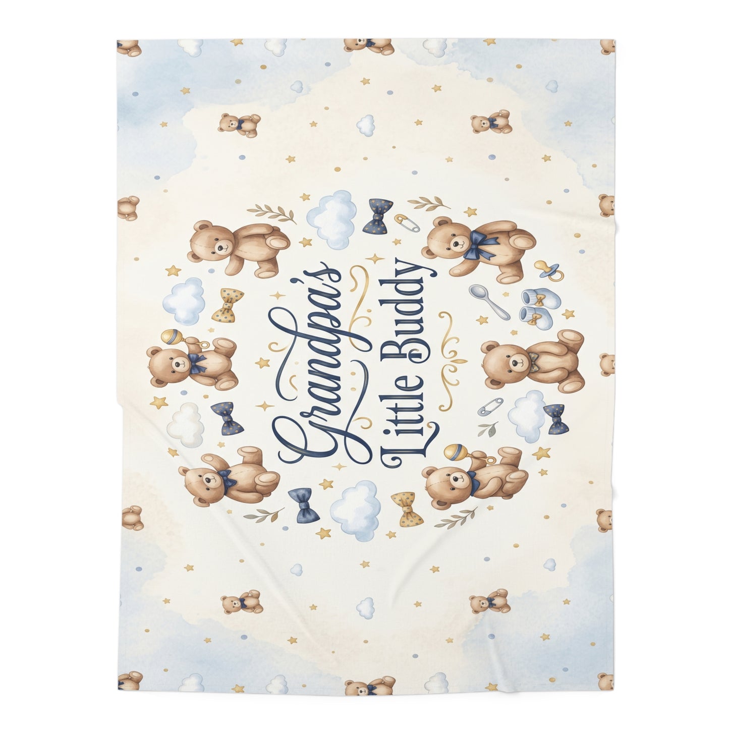 Grandpa's Little Buddy Baby Swaddle2 Blanket - Blue Teddy Bear Newborn Gift