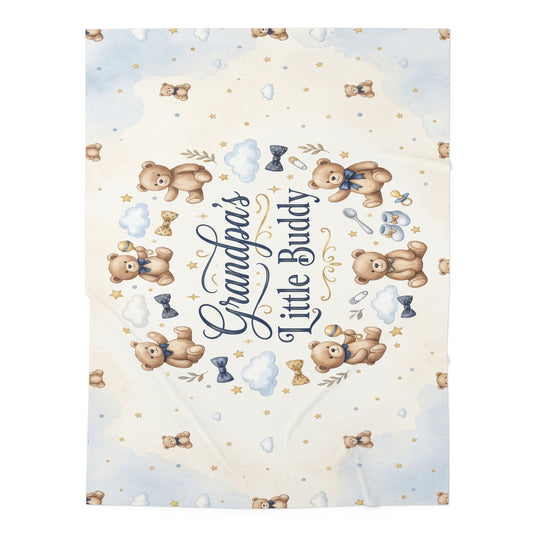 Grandpa's Little Buddy Baby Swaddle2 Blanket - Blue Teddy Bear Newborn Gift