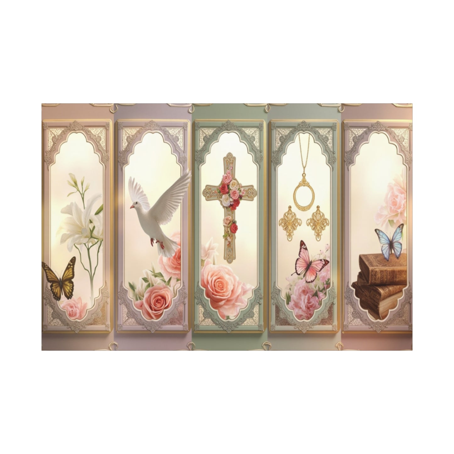 Church Windows Religious Floral Panel Canvas by Grace Canvas Shop