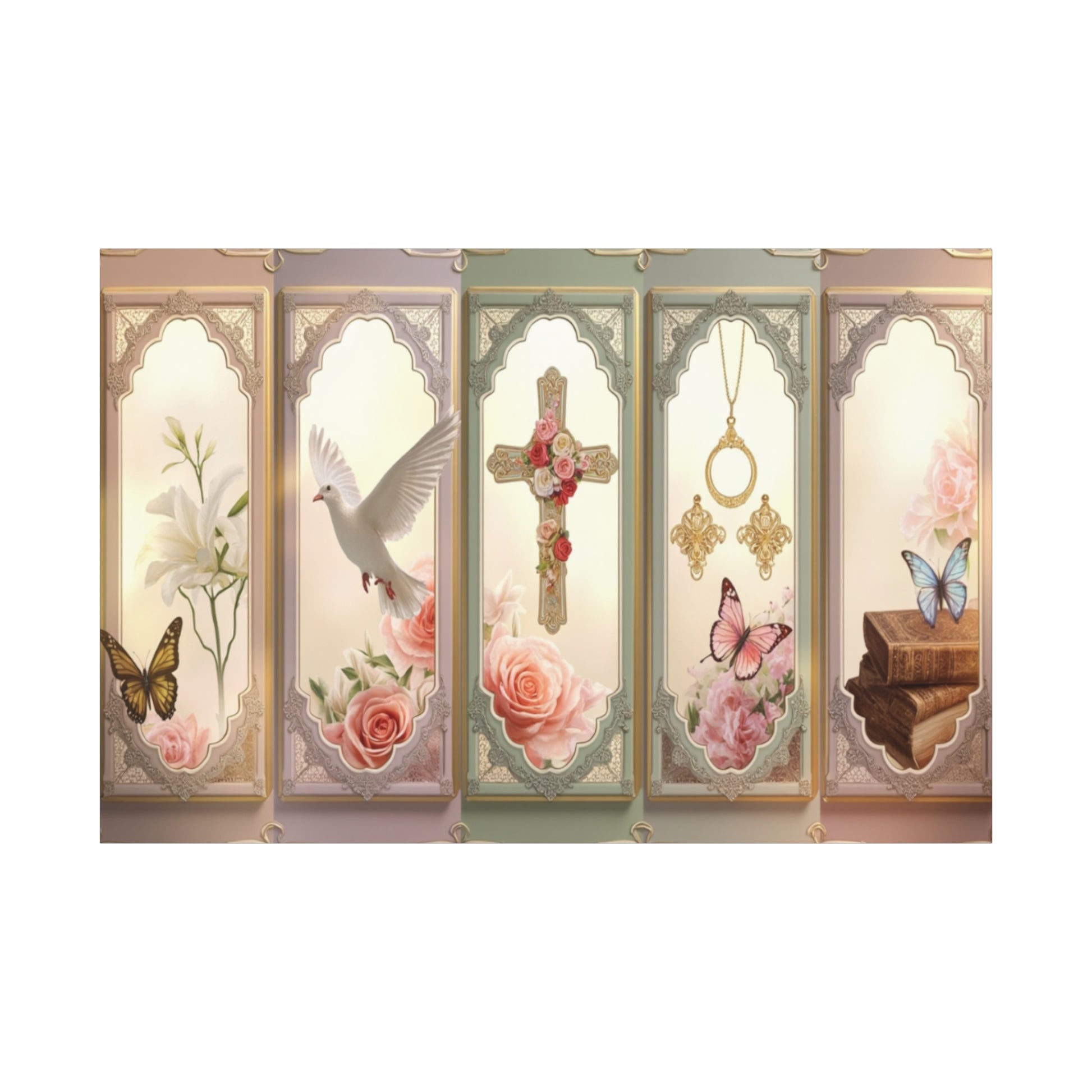 Church Windows Religious Floral Panel Canvas by Grace Canvas Shop
