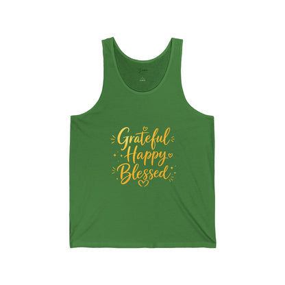 Grateful Happy Blessed Tank Top - Inspirational Faith Graphic Jersey Tank