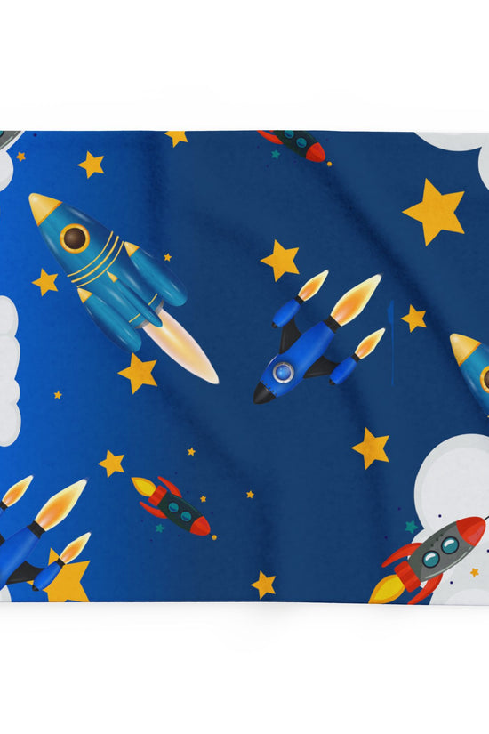 Rocket Ship Fleece Blanket — Kids Space Stars Throw for Nursery & Sleepovers by Grace Canvas Shop