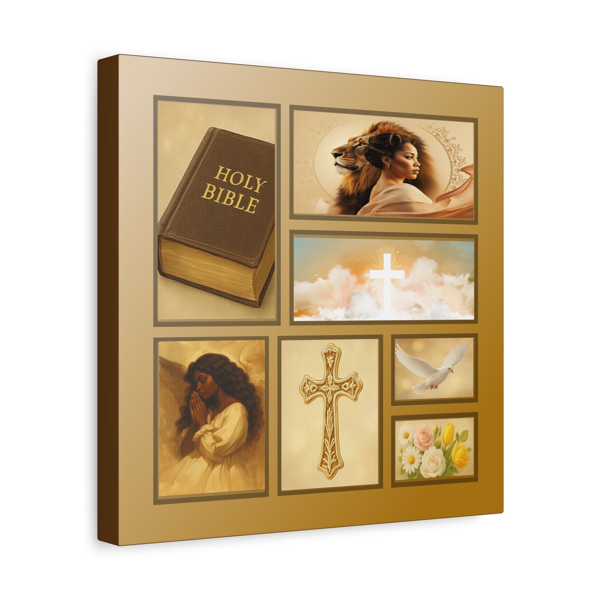 Christian Wall Art Canvas — Bible, Cross & Dove Collage (Matte Stretched 1.25") by Grace Canvas Shop