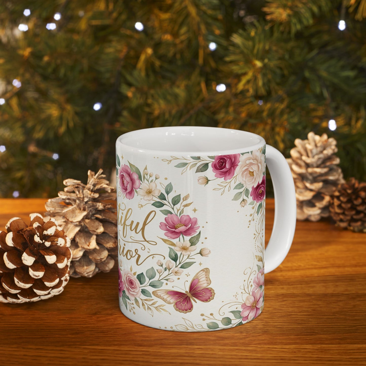 Beautiful Warrior Floral Ceramic Coffee Cup (11oz, 15oz)