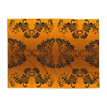 Ornate Gold Damask Fleece Blanket by Grace Canvas Shop