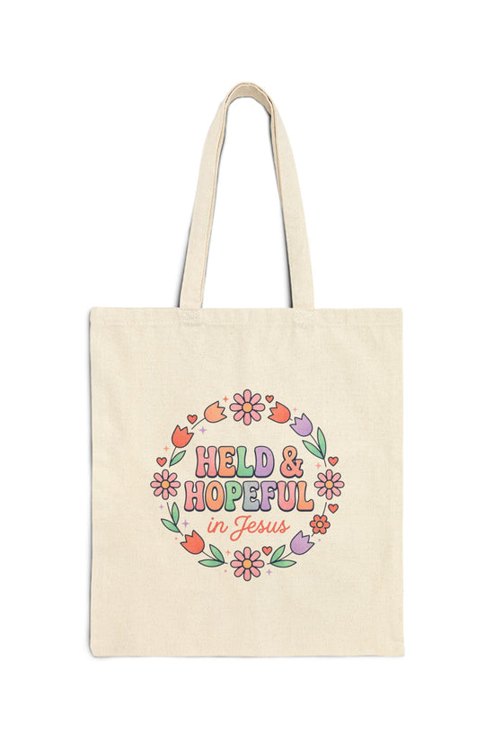 Held & Hopeful in Jesus Tote | Pastel Groovy Christian Encouragement