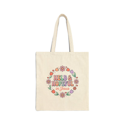 Held & Hopeful in Jesus Tote | Pastel Groovy Christian Encouragement