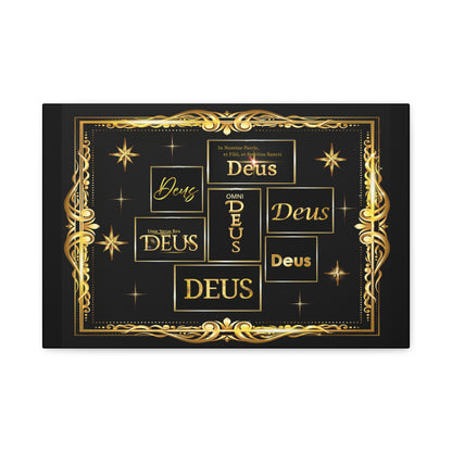 Deus Gold Script Matte Canvas Wall Art  Black & Gold Religious Typography