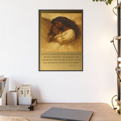 Framed Prayer Angel Poster — Isaiah 53:5 Religious Wall Art