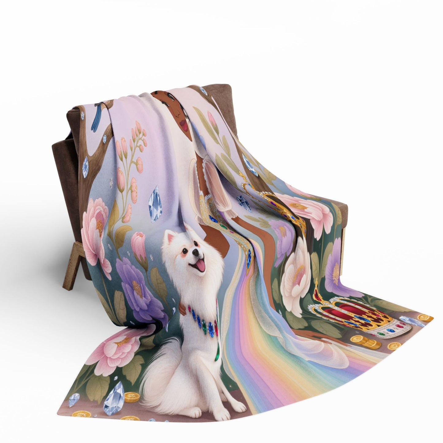 Princess & Pomeranian Fleece Blanket Cozy Throw