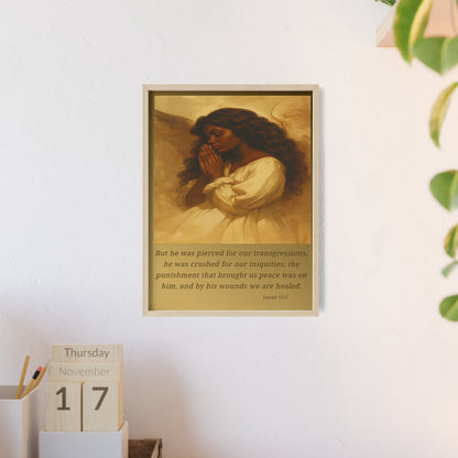 Framed Prayer Angel Poster — Isaiah 53:5 Religious Wall Art