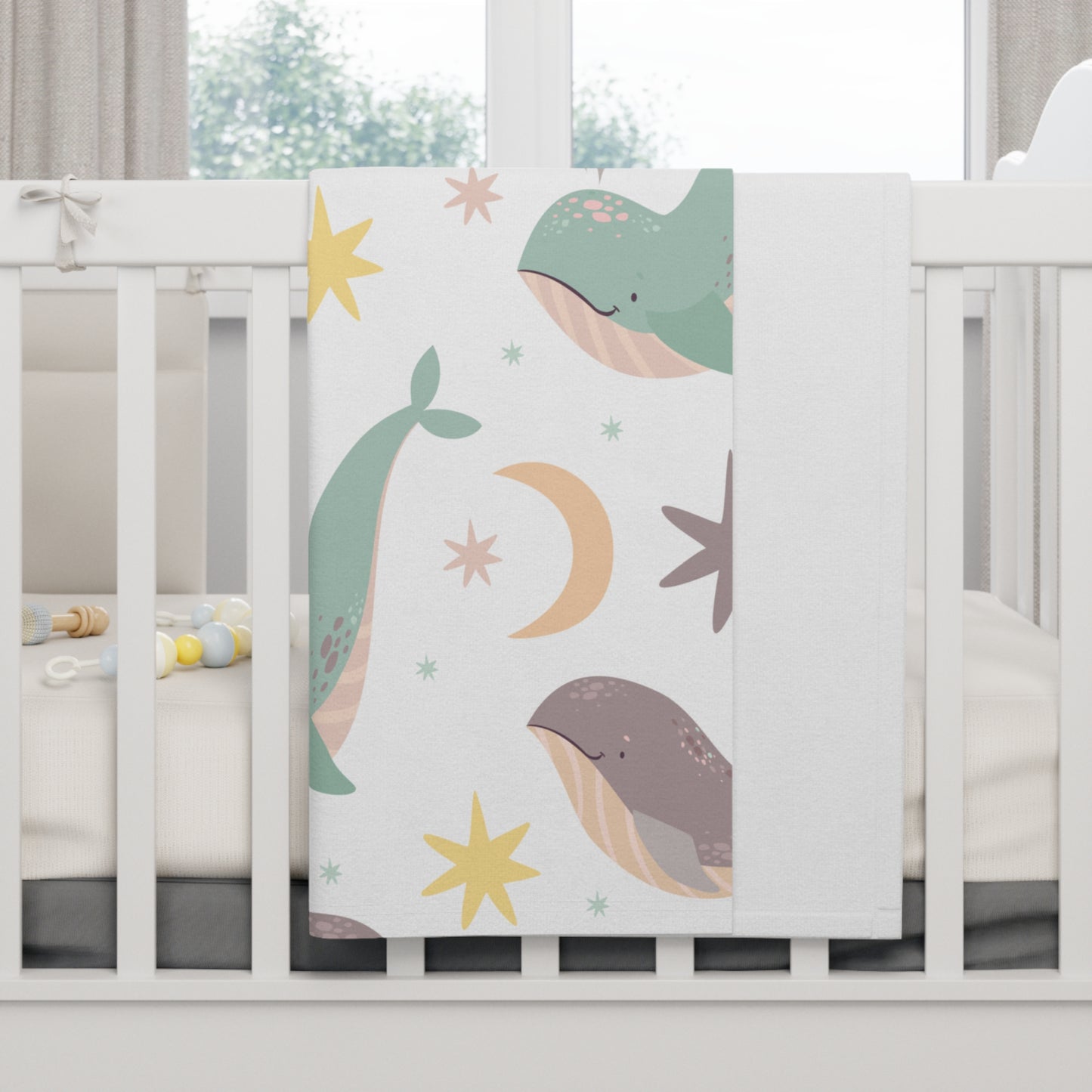 Whale Baby Fleece Blanket — Soft Nautical Nursery Throw for Infants & Newborns by Grace Canvas Shop