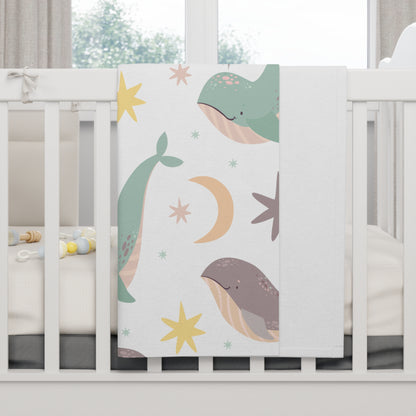 Whale Baby Fleece Blanket — Soft Nautical Nursery Throw for Infants & Newborns by Grace Canvas Shop