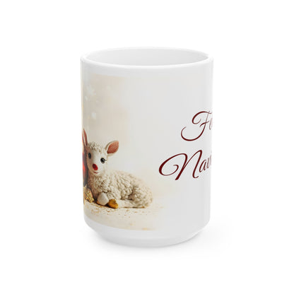 Feliz Navidad Cute Customized Ceramic Mug with Lamb Design by Grace Canvas.shop