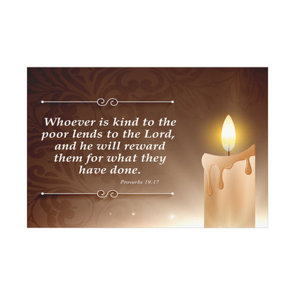 Proverbs 19:17 Candle Inspirational Scripture Print by Grace Canvas Shop