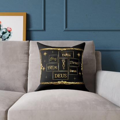 Deus Gold Foil Accent Pillow — Black Square Decorative Throw Pillow by Grace Canvas Shop