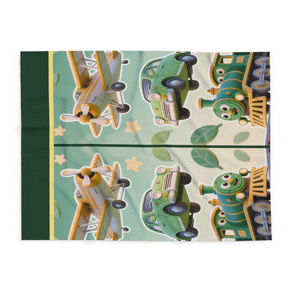 Kids Transport Fleece Blanket — Cute Plane, Car & Train Nursery Throw by Grace Canvas Shop