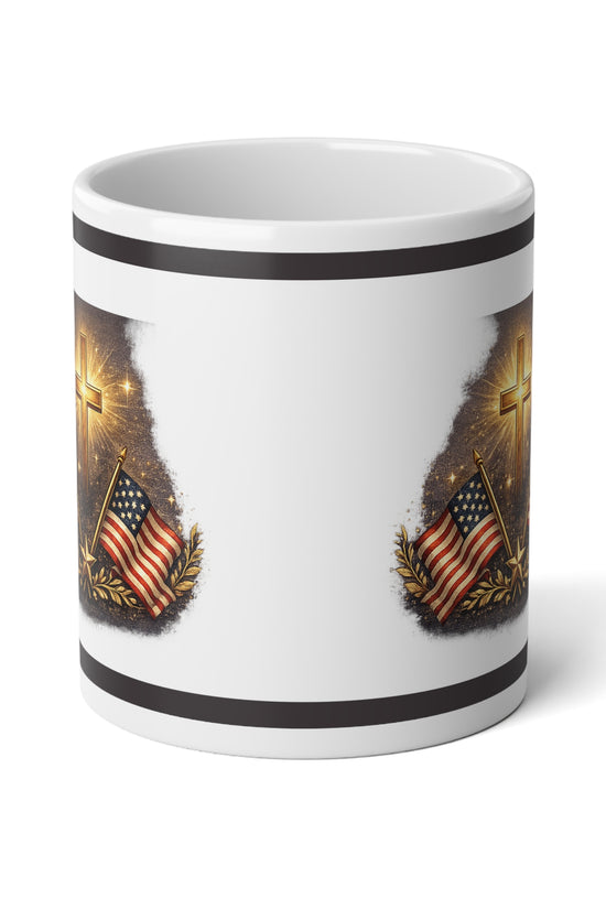 20oz Patriotic Cross & American Flag Jumbo Mug by Grace Canvas Shop