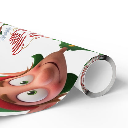 Christmas Elf Wrapping Paper Roll — Cute Holiday Gift Wrap with Elves & Trees