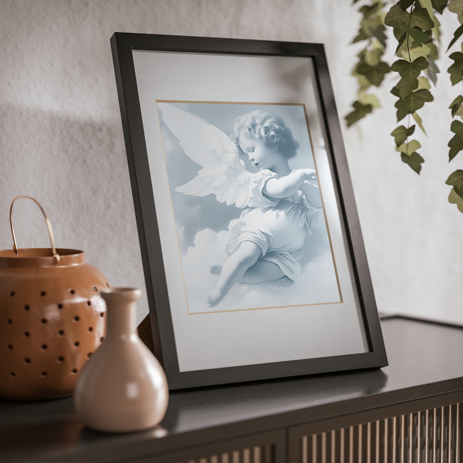 Cherub Angel Framed Poster — Black Frame Wall Art by Grace Canvas Shop
