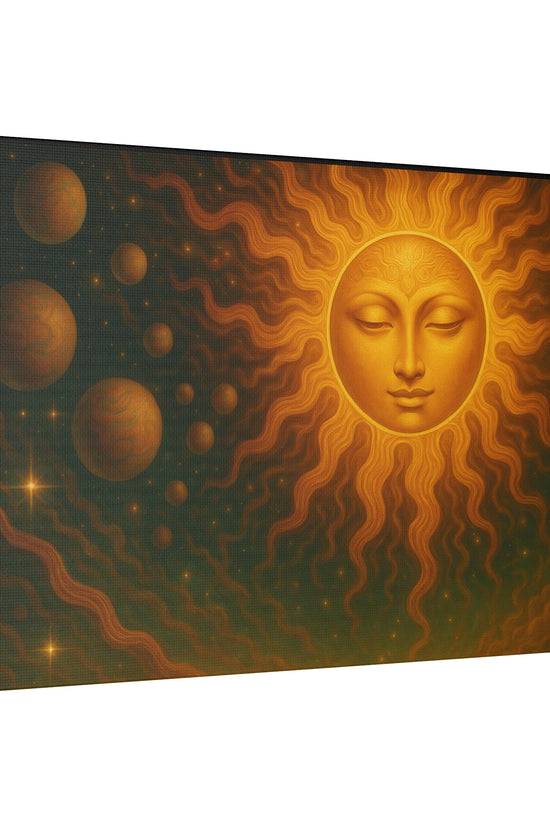 Mystical Sun Wall Canvas - Golden Celestial Art Stretched Canvas by Grace Canvas.shop