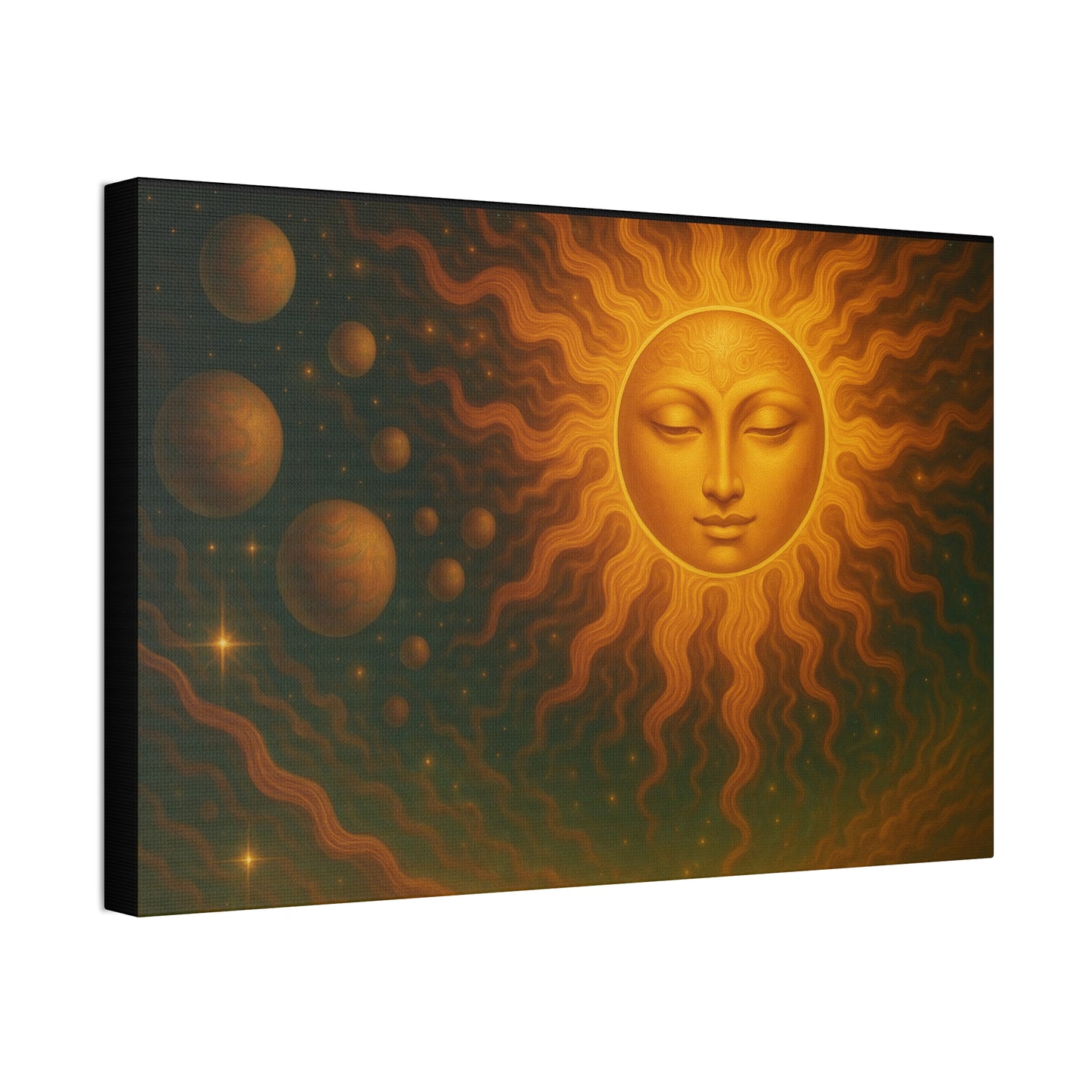 Mystical Sun Wall Canvas - Golden Celestial Art Stretched Canvas by Grace Canvas.shop