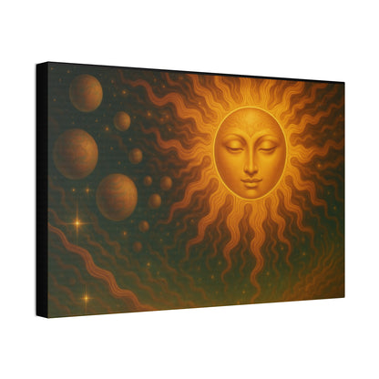Mystical Sun Wall Canvas - Golden Celestial Art Stretched Canvas by Grace Canvas.shop