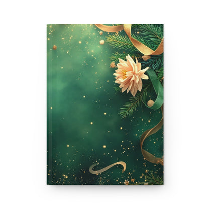Holiday Green Christmas Journal — Gold Reindeer & Floral Hardcover (Lined)